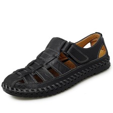 Casual Black Men Leather Roman