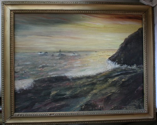 Vintage seascape oil painting - vintage,