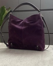 Genuine Purple Suede Slouch Hobo Bag with short & long straps,  White Stuff
