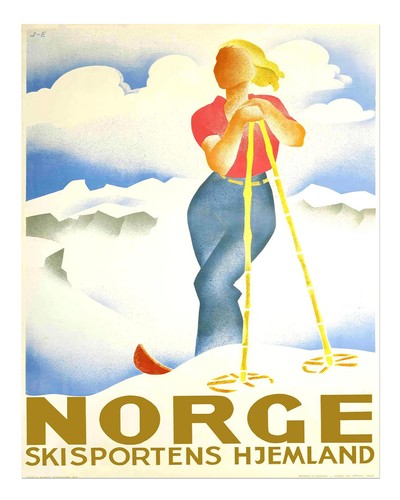 Vintage ski norway poster wall - vintage,