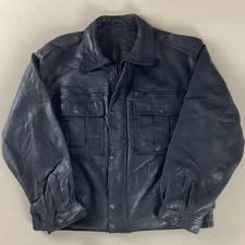 Leather Biker Jacket Bomber Jacket Euro Police Style Blue Size 26 52”