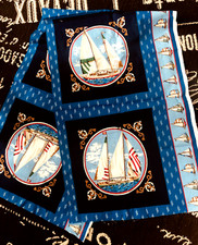 2.5Yd VIP SAILBOAT CRANSTON 10 PANELS Blue NAUTICAL Border QUILT FABRIC Cheater