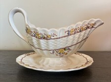 Antique SPODE BUTTERCUP Gravy Boat w/ Attached Underplate OLD BROWN BACKSTAMP
