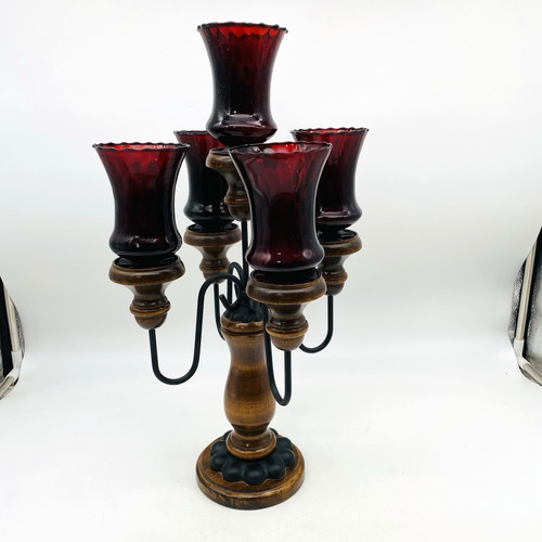 Wood wrought iron candelabra - &,