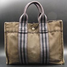 HERMES Paris Cotton Tote Hand Bag Khaki Purse France Vintage B053