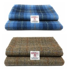Harris Tweed Blue Tartan or Brown Herringbone Fabric - Various Sizes 