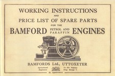 Bamfords Horizontal Stationary Engine Working Instructions & Spares List