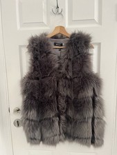 Grey Faux Fur Long Gilet Waist