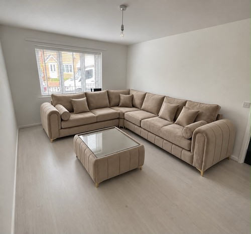 Beige corner sofa ottoman - sofa,