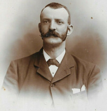 Cabinet Card Photo Man Handlebar Moustache Mitchell Glasgow Greenock Scotland