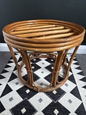 VTG Bamboo Wicker Footstool Side Table Plant Stand Missing Cushion