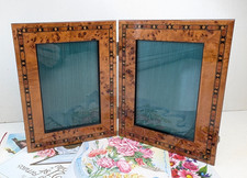 Marquetry Veneer Burr Walnut Photo Frame Double Folding Picture Stands 8" x 6"