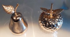 Copper Ceramic Apple & Pear Ornament Set – Warm Metallic Décor – Vintage Charm