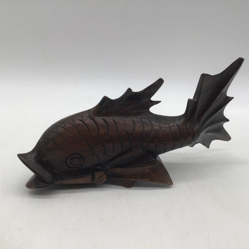 Vintage hand carved wooden koi - hand,