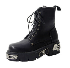 Womens Rock Metallic Leather Goth Punk Military Ankle Boots Biker Punk Shoes D