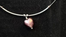 Tesoro hallmarked 925 silver wire necklace glass purple heart pendant boxed gift