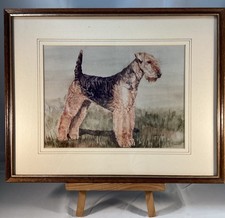 Vintage 1989 Airedale Terrier Dog Watercolour Print By Christopher Marshall