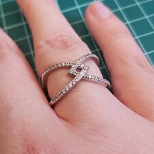Diamonique Vintage sterling silver interlinked cz double band ring size