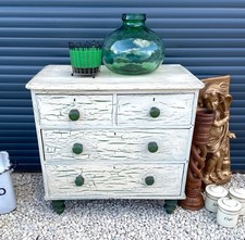 Antique Pine Chest of Drawers in Original Green Crackle Paint Vintage Draws