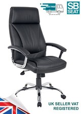 Prague Black Leather Computer Office Chair Executive Desk Swivel with Armrests