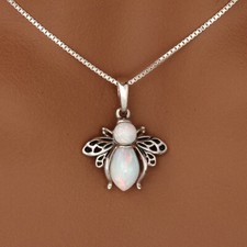 Sterling Silver & WHITE OPAL Bumble BEE Pendant, Necklace, Earrings, Handmade UK