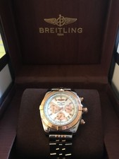 mens breitling watch chronomat silver and bronze USED IN BOX