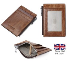 RFID Men Genuine Leather Mini Wallet Small Coin Zip Credit ID Card Holder Purse