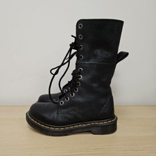 Dr Martens Hazil 1914 Mid Calf 14 Eye Combat Black Soft Leather Boots Size Uk 4