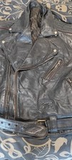 Mac DOUGLAS Vintage Jacket Black Genuine Leather. 54 Chest. Red Accents