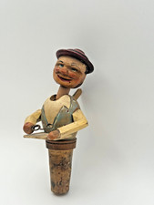 Vintage Hand Carved Wooden Mechanical Bottle Stopper Man Figure 11cm Folk Art