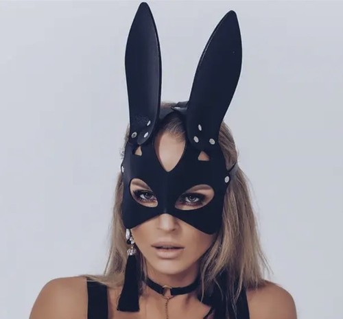 Leather look black bunny - look,