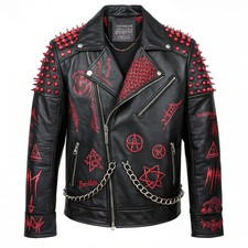Men’s Punk Studded Leather Jacket – Spiked Biker Jacket – Rock Motorcycle Coat