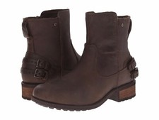 UGG® AUSTRALIA ORION BROWN LEATHER ANKLE BIKER BOOTS UK 6.5 EU 39 USA 8 RRP £160