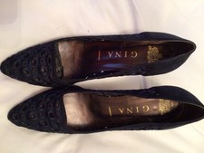 GINA Black Leather Cut Out Mid Heel Shoes Size 6 Good Used Condition with Box