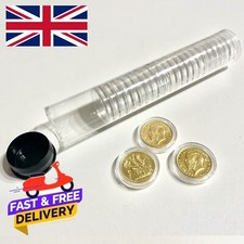 Coin Capsule Tube Holder Storage & 25 x 23mm Capsules For Sovereign & 1/4 Gold