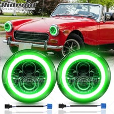 Pair 7" inch Round LED Headlight w/ Green Halo DRL for MG Midget 69-79 MGB 69-81