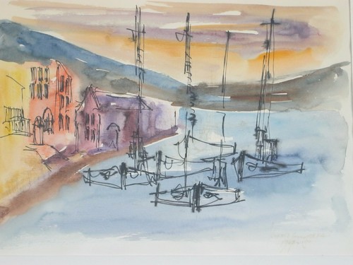Vintage 1967 watercolor boats - vintage,