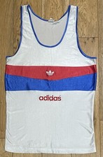 Adidas Vintage White Blue Red Stripe Mens Running Vest Size 42/44 Large