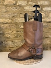 Vintage Mens Brown Leather Cowboy Biker Harness Boots UK 8 EU 42 Mid Calf