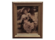 c1900 Crystoleum Young Girl With Kittens R550