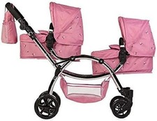 Twin dolls pram - pram, pink