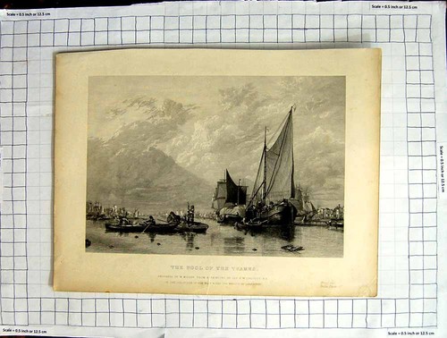 Original old antique print - old,