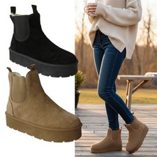 LADIES PULL ON PLATFORM BOOTS