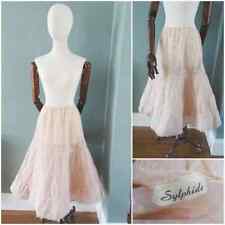 Vintage Net Petticoat 1950s Pale Pink Flock Nylon Lace Frill Layered Sheer 50s