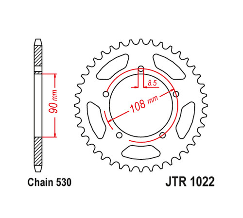 Rear sprocket jtr1022 38t - rear, jt