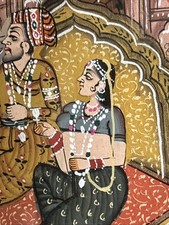Mughal silk miniature - silk,