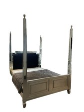 Julia Gray Custom 4 Poster Mirrored Bedframe Wooden Silver Black Headboard