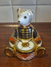 Boxed Royal Crown Derby Paperweight DRUMMER BEAR with Gold Stopper Bone China