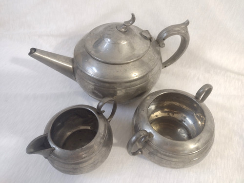 Pewter tea set teapot creamer - pewter,