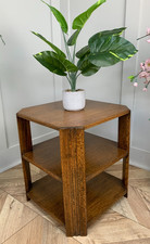 VINTAGE 1930S ART DECO OAK THREE TIER OCTAGONAL COFFEE PLANT LAMP TABLE 20" H